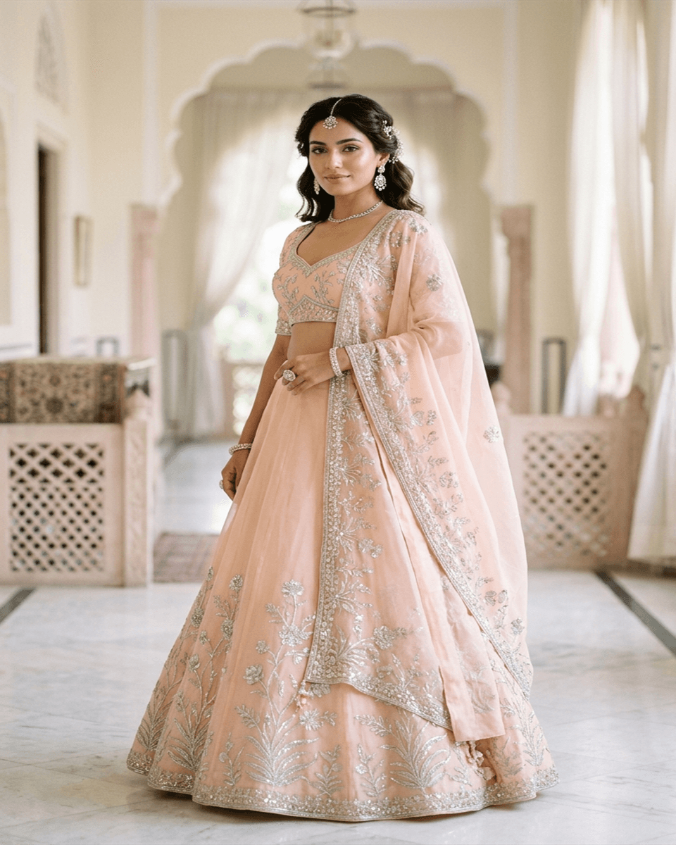 Wedding Guest contemporary Indian styling with pleated georgette anarkali