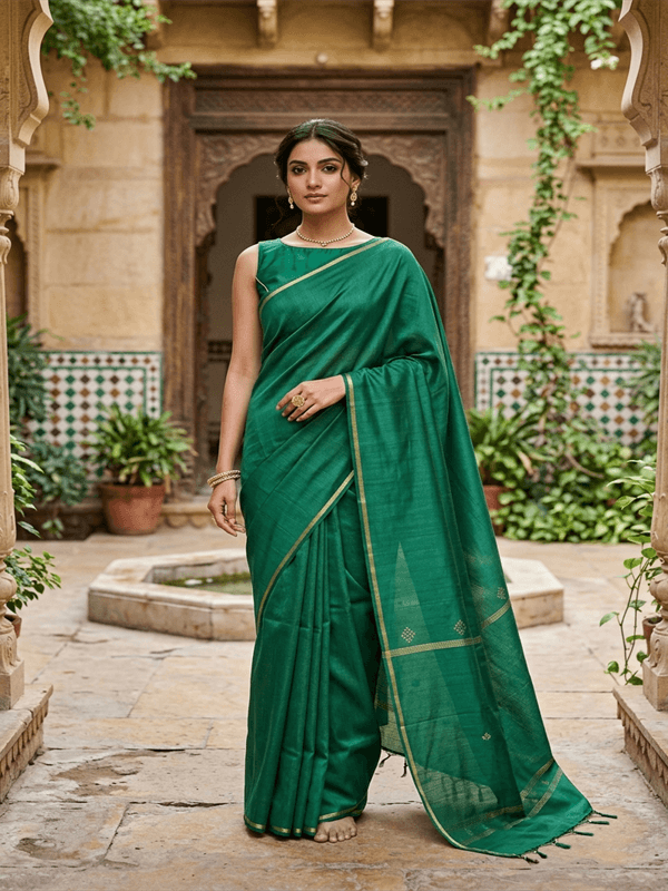 Handwoven Mulberry silk saree draped for a sunset sangeet