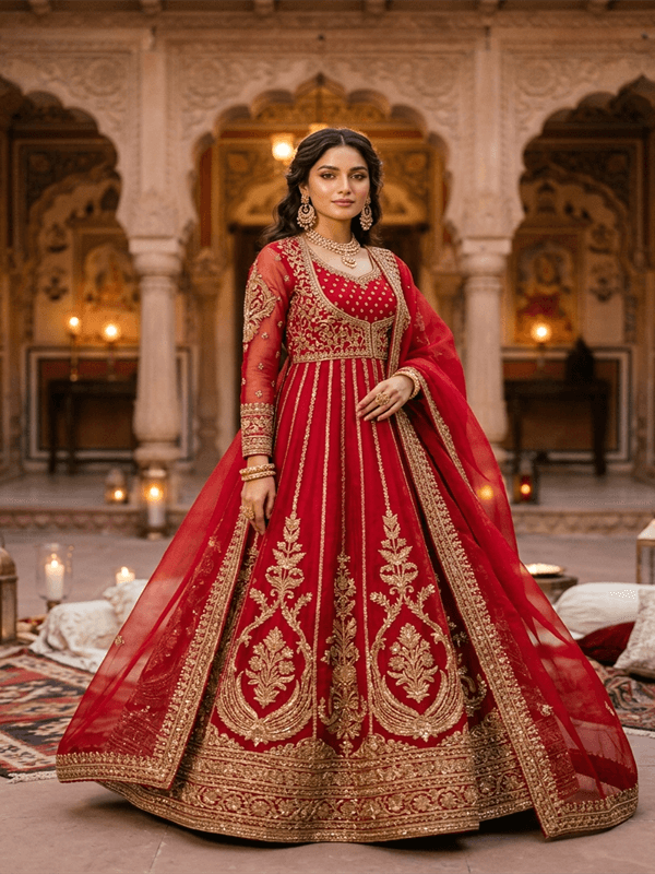 Pleated Georgette Anarkali worn for a destination wedding